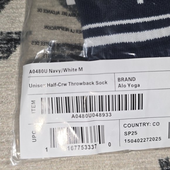 ALO Yoga Unisex Half-Crew Throwback Sock Navy Blue Athletic $34 Limited - Picture 5 of 8